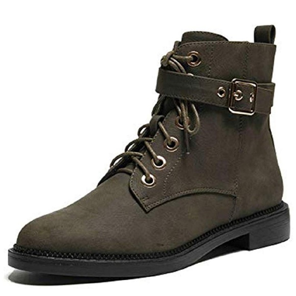 Buckle Shoes - NWT Olive Military Combat Booties Fall